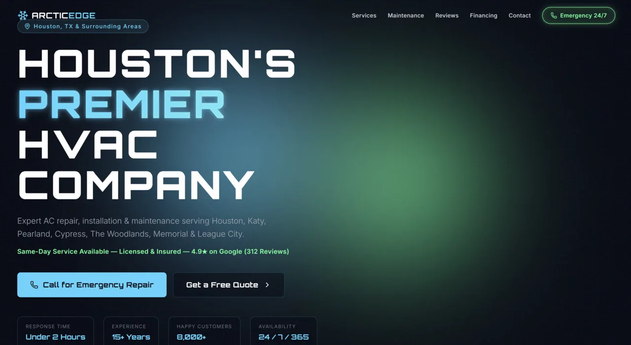 ArcticEdge HVAC Houston service website designed by Digital Drift Designs